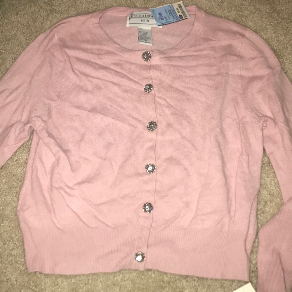 Pink sweater with jewel buttons